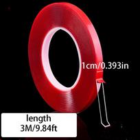 1PC Ultra-Thin Transparent Red Double-Sided High-Temperature Resistant Adhesive Tape – Waterproof, Removable (No Residue) red
