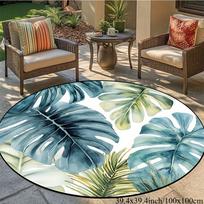 1PC Tropical Leaf Round Mat, 100% Polyester, Machine-Washable, for Indoor/Outdoor Use (Kitchen/Living Room/Bedroom) 60cm