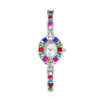 Fashion With Watch Box Ladies Quartz Watch Colorful Diamonds Elegant Rhinestone Watche Oval Dial Watch Women Gift sidabras