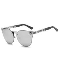 Fashion Style Color Film Skull Sunglasses, Personalized Uv Resistant Metal Patterned Foot Silk Sunglasses 8011 sidabras