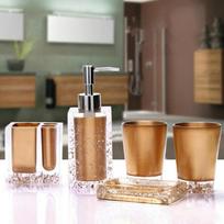 Šiuolaikinis dervos vonios aksesuarų rinkinys su dantų šepetėlio laikikliu ir muilo dozatoriumi namų naudojimui Gold 5pcs