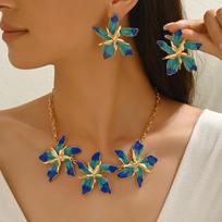 New Card Wind Women's Earrings, Geometric Flower Necklace Jewelry Set, Oil Drop Design Niche Set