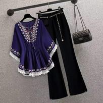 Two Piece Set Fashion Suit Pants Women Spring Autumn Top Temperament Nine Leggings White Black M mėlyna