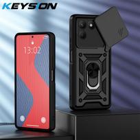 KEYSION Shockproof Case for TECNO POVA 7 Ultra 5G Slide Camera Lens Protection Metal Ring Stand Phone Cover for Pova 7 7 Pro 5G for Tecno Pova 7 juoda