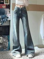 Vintage Raw Edge Micro Flare Jeans Women Summer Slim Covering Flesh Skinny Hundred Flare Pants Retro Street Style Baggy Long Jeans for Ladies XS