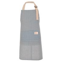 Cotton Linen Striped Kitchen Apron with Pocket Breathable Waterproof Oil-proof Adjustable Men Women Chef Cooking Baking Sleeveless Bib Apron mėlyna