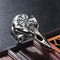 Vintage Viking Raven Ring Men Punk Rock Hip Hop Pirate Rune Symbol Party Banquet Gift Accessory Trendy Fashion Jewelry Resizable