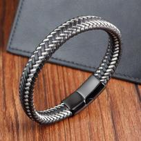 Designer Jewelry Fashion Chain Woven Leather Rope Stainless Steel Bangle Silver Men Gift Charms Handmade Bracelet 21cm