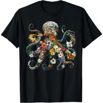 Octopus Floral Vintage Flowers Scuba Diving Garden And Ocean T-Shirt S juoda