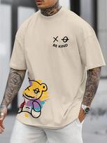 Mens 100 Cotton T Shirt with Bear Pattern Print Comfortable and Casual Suitable for Casual Outings and Holidays S