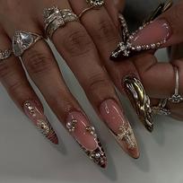 French leopard print wearing armor European and American 3D long pointed nail diamond model flash cross manicure fake nails