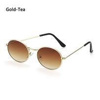 Small Frame Steampunk UV400 Men's Shades Gradient Mirror Glasses Sun Glasses Oval Sunglasses Gold-Tea