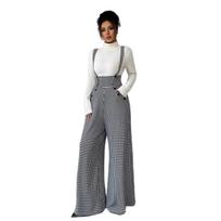 Autumn 2025 Women's Houndstooth Wide-Leg Overalls with Buckle Medium balta
