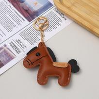 Lovely Leather Pony Keychain Cartoon Cute Zodiac Horse Pendant Car Keyring Backpack Hanging Decoration  Year Gift