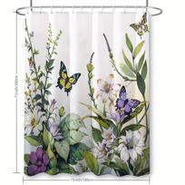 Floral & Butterfly Curtain Set - Water-Resistant, Hooks Included, 70.87In, All-Season W60H190(CM)-1 Pcs