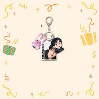 Stray Kids SKZOO Triple Charms Acrylic Keychain, Kpop Member Photo + Cartoon Idol + SKZOO Cartoon Pendant, STAY Fans Cute Bag Charm Key Ring Gift HAN beige