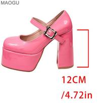Elegant Platform Shoes Solid Color Women's Chunky Heel Mary Jane Shoes Pu Leather Spring Summer Fashion Footwear Women Shoes 35 rožinė