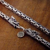 Retro Old Faucet Silver Necklace Men's Imitation Dragon Bone Chain Versatile Hip-hop Trendy Men Domineering and Cool 50cm