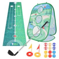 Golf Game Mat Set Throwing Hitting Kit Portable Golf Practice Set 3 in 1 for Children Outdoor Indoor Golf Practice Golf Game Mat Set
