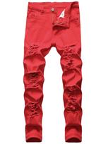 Men's Skinny Fit Red Jeans with Large Rips 34 raudona