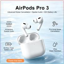 AirPods Pro 3 Wireless Earbuds Active Noise Cancellation 3D Spatial Audio IPX4 Waterproof Bluetooth Headset Running Mini Bluetooth Earphones balta