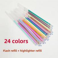 100 spalvų kulkos formos galiuko gelinių rašiklių pildymo rinkinys su blizgučiais, žymekliai, guašas, metalinis rašalas, skirtas žurnalų rašymui, menui 24 color refill pink