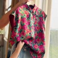 Fried Street Unique Beautiful Shirt Design Sense Retro Printed Sleeveless Vest Women's Summer 2025 New M [Recommended below 50kg]
