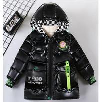 Winter Kids Boys Down Coats Teenagers Glossy Velvet Thicken Medium Long Cotton Down Jacket Children Letter Hooded Outerwear 170 juoda