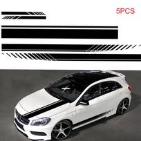5 VNT Universali Balta Automobilio Lenktynių Kėbulo Šoninė Juosta Sijonas Stogas Variklio Dangtis Lipdukas Visiems Automobiliams PVC Lipdukas juoda