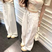 Women's White Straight Leg Denim Pants Plus Size High Waist Wide Leg Straight Leg Pants M balta