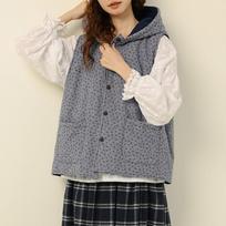 2025 Winter Mori Girl Hooded Floral Cotton Vest - Loose, Layered, Age-Reducing Coat One Size mėlyna