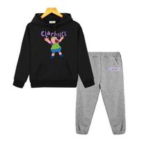 2026Autumn/Winter NEW Hoodie Clarence Cartoon Print Hoody Casual Family Clothing game Sweatshirts ComicSuit Boys Pullover Tops 130 juoda pilka spalva