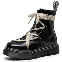 Double line high top cross strap Martin boots women's personality short boots side zipper leather boots round head locomotive shoes 36 juoda