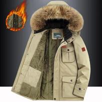 Žieminė striukė vyriška šilta stora vilna Parkas vėjo striukė su gobtuvu kailinė apykaklė, paltas Vyriški drabužiai plius dydis 8XL XXL chaki