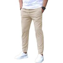 Men Ninth Pants with Side Pockets Slim Fit Drawstring Elastic Waist Solid Color Casual Trousers Commuting Travel Gym Trousers XL smėlis