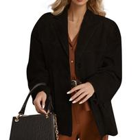 Women's Fashionable And Elegant Retro Loose Pocket Long-Sleeved Coat L juoda