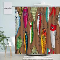 Cartoon Fish Shower Curtains Bait Hooks Frog Marine Life Modern Print Fabric Home Wall Bathroom Decor White Bath Curtain Sets 90x180cm-35x70in