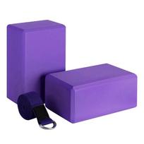 Yoga Block and Yoga Strap Set EVA Foam Soft Non-Slip Yoga Blocks Universal Pilates Stretching and Toning Workouts Stylish Appearance violetinė