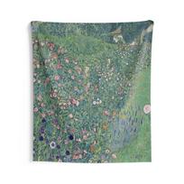 Klimt Italian Landscape Tapestry Wall Hanging Modern Fine Art Vintage Oil PaintingGreen Nature Flowers Meadow Forest Countryside 74x94cm(29x37in) gray
