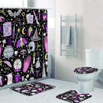 Girly Bohemian Black Alchemy Magic Witch Witchcraft Bathroom Shower Curtains Set Halloween Skull Tarot Bath Mats Rug Home Decor W60H190(CM)-1 Pcs
