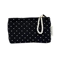 New Black Dots Cosmetic Bag Large Capacity Handheld Makeup Bag With Pearl Chain Make Up Bag Women