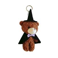 Plush Teddy Bear Keychain with Witch Hat and Cape Halloween Plush Doll Backpack Pendant Soft Toy Hanging Accessory for Bags One Size juoda