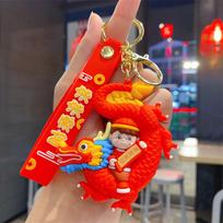 Guochao Year of the Dragon Jade Boy Girl Keychain: Cartoon Couple Pendant & Car Ornament Gift