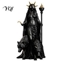 Mysterious Witch Figurine Hecate Greek Goddess Statue with Magical Hounds, Fantasy Theme for Home Decor Resin Sculpture, Mythological Tabletop Display