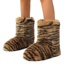 European and American cross-border new long-haired boots women's winter y2k Spice Girls fashion warm thick-soled medium boots leopard print snow boots 36