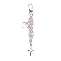 Beaded Wrist Strap Cross Pendant Keyring Hollow Heart Bead Wrist Strap Y2k