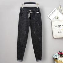 Jeans Women's Elastic High-waisted Harem Pants Plus Size Small-legged Jeans Wide-legged Padded Pants Jeans with Carrots Comfort Waist Pants L