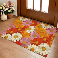 Groovy Flowers Floor Mat Cozy Flannel Soft Thick Non-Slip Mat For Living Room Bedroom Kitchen Decor Rugs 40x60cm