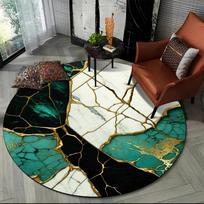 Crystal Velvet 3D Luxury Marble Round Rug, Abstract Geometric Print Non Slip Floor Mat for Living Room, Bedroom, Chair Decor 60cm
