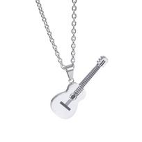 Musical Guitar Pendant with 60cm/24in Chain Hip Hop Music Style Stainless Steel Guitar Pendant Jewelry Personalized Gift